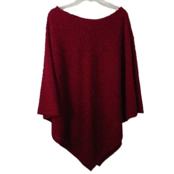 Vintage CHENILE Poncho Cape Coverup RED Long One Size Fits Most Flowy TEXTURED - Picture 13 of 13